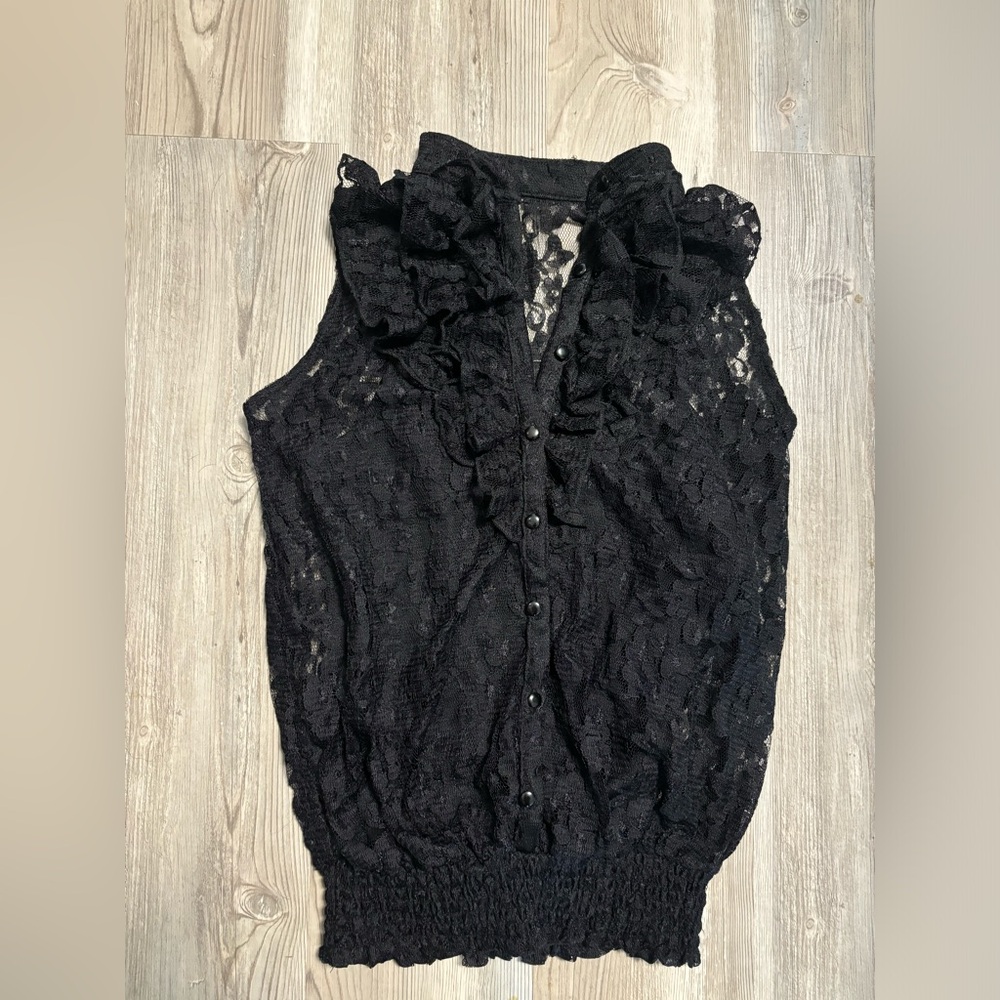 Wildcat size small black  lace top with ruffle detail